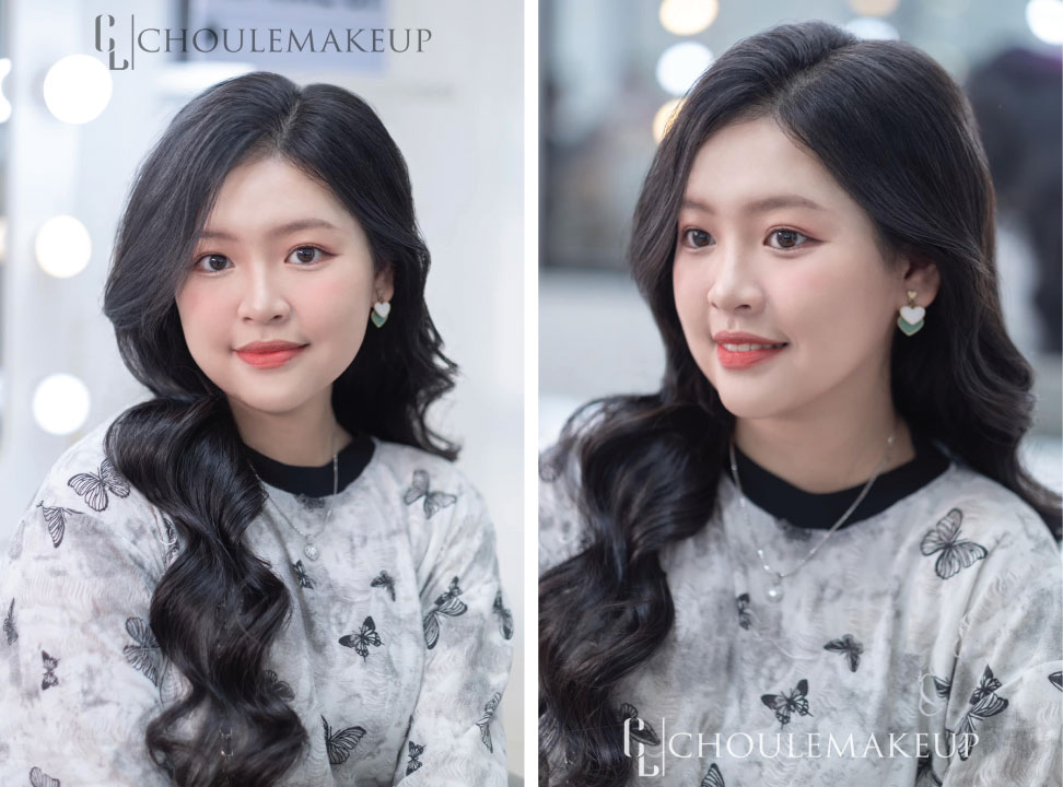 choule makeup phong cách trang điểm tone makeup orange chic tóc xoã