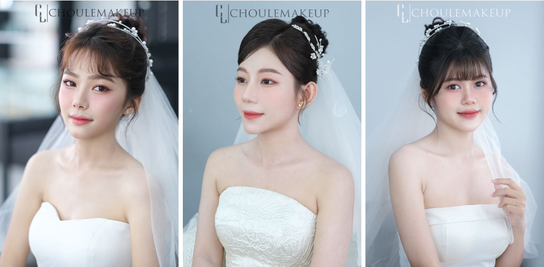 choule makeup trang điểm cô dâu bridal makeup tóc búi cao cô dâu kết hợp phụ kiện khăn voan