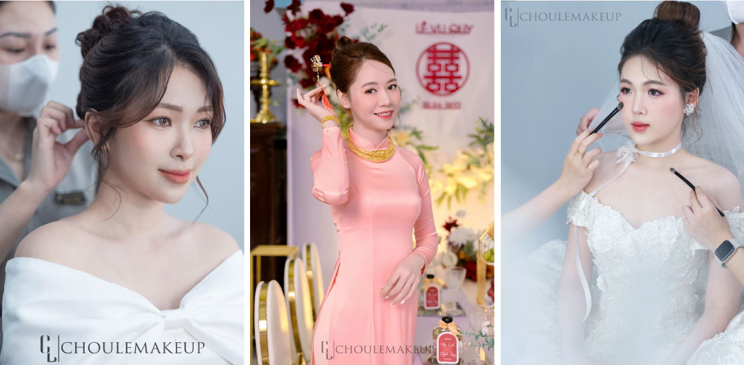 choule makeup trang điểm cô dâu bridal makeup tóc búi cao cô dâu kết hợp khăn voan