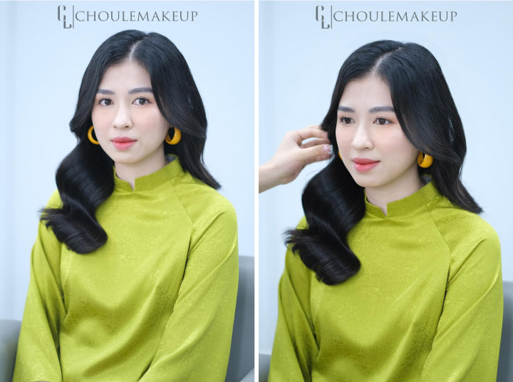 choule makeup trang điểm makeup tiệc áo dài tết cổ điển tóc xõa