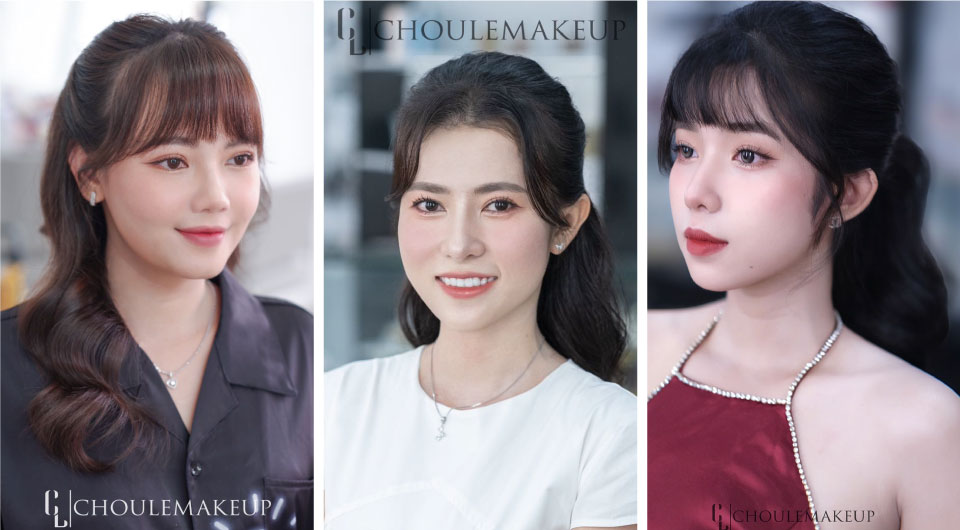 choule makeup trang điểm dự tiệc kiểu tóc đẹp tóc buộc nữa đầu phổ biến