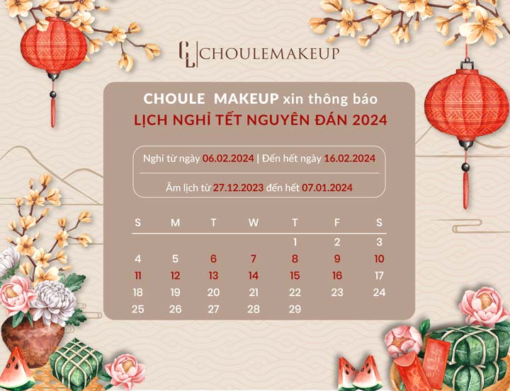 choule makeup trang điểm thông báo lịch nghỉ tết nguyên đán giáp thìn 2024