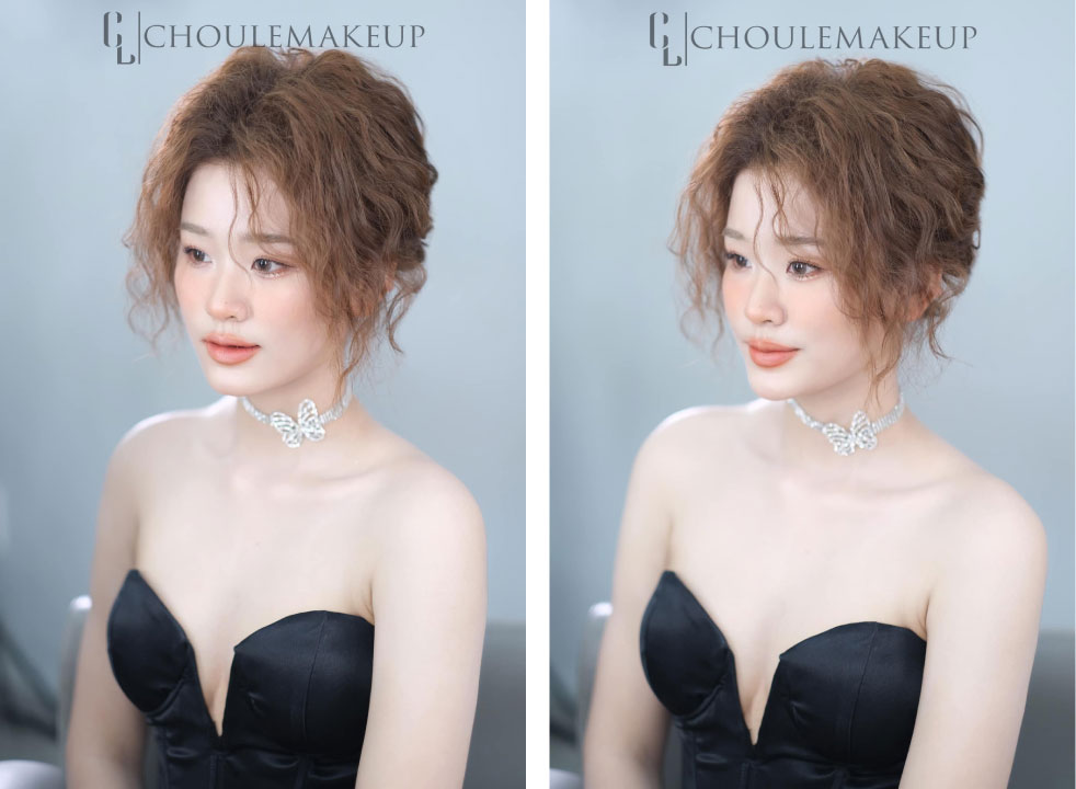 choule makeup trang điểm cô dâu đám cưới wedding bridal tone soft orange tóc uon