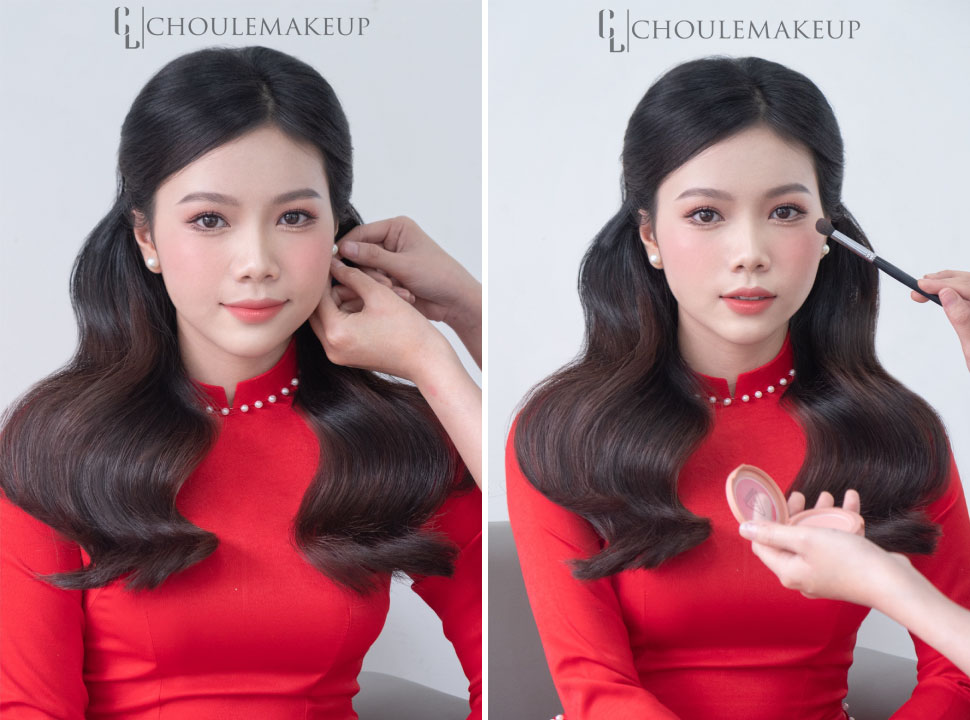 choule makeup trang điểm cô dâu bridal makeup tóc xõa đơn giản áo dài