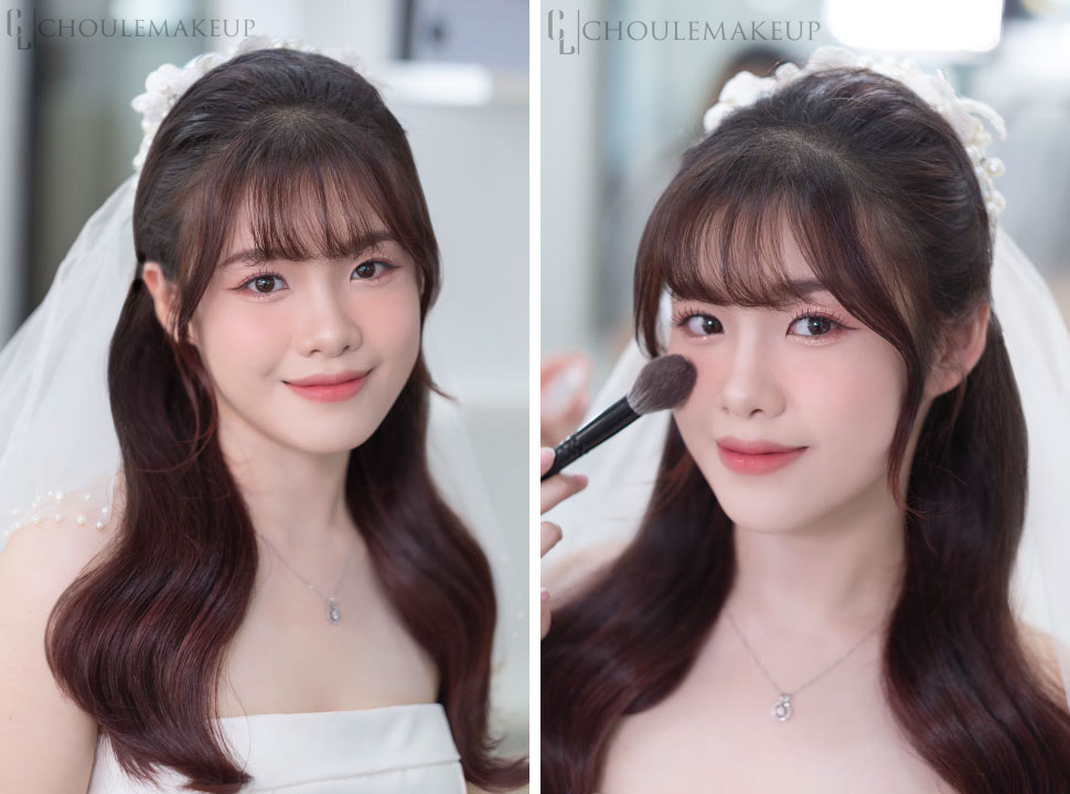 choule makeup trang điểm cô dâu bridal makeup tóc xõa phụ kiện cài tóc